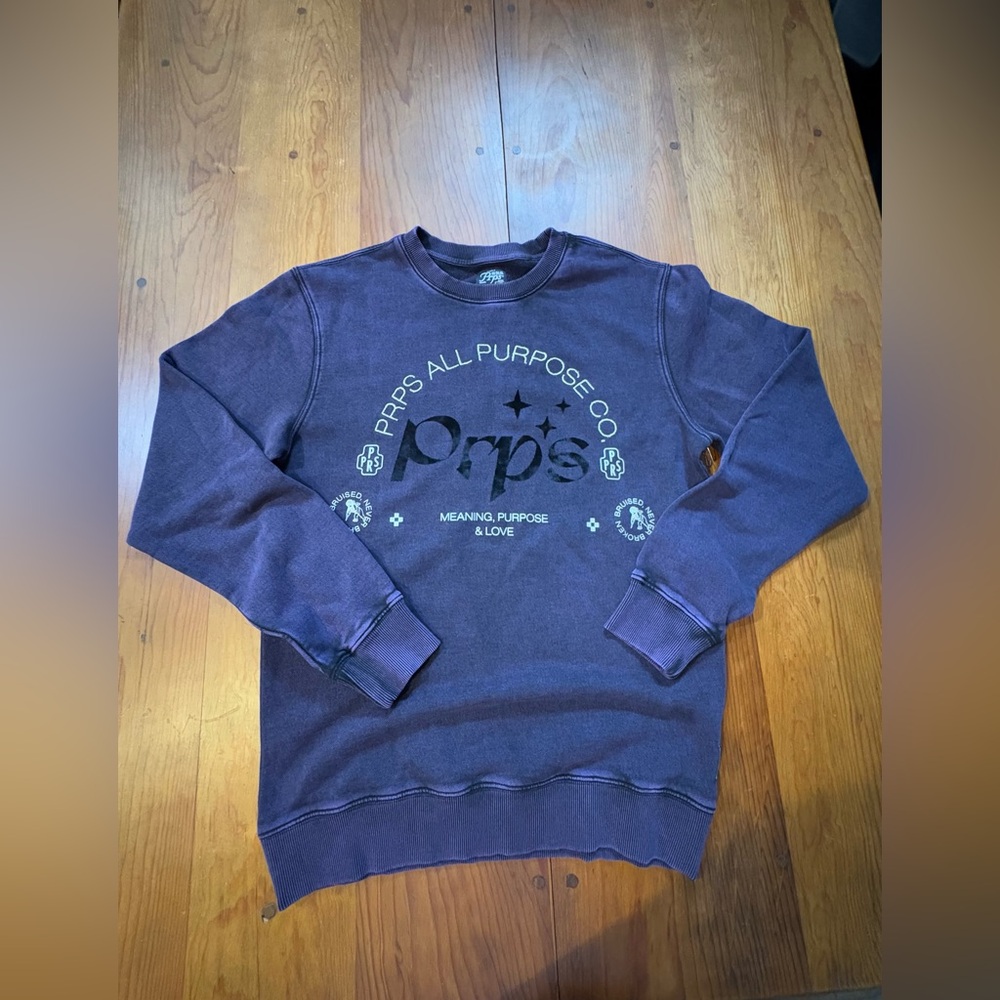 PRPS Crewneck Sweatshirt Embroidered Purple Gold Meaning Purpose Love Small